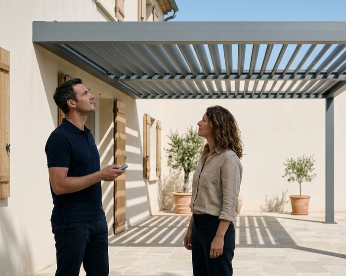 Conseil client autour d'un projet de pergola bioclimatique